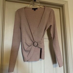 INC International Concepts Rose-Gold Sparkle Wrap V-Neck Sweater